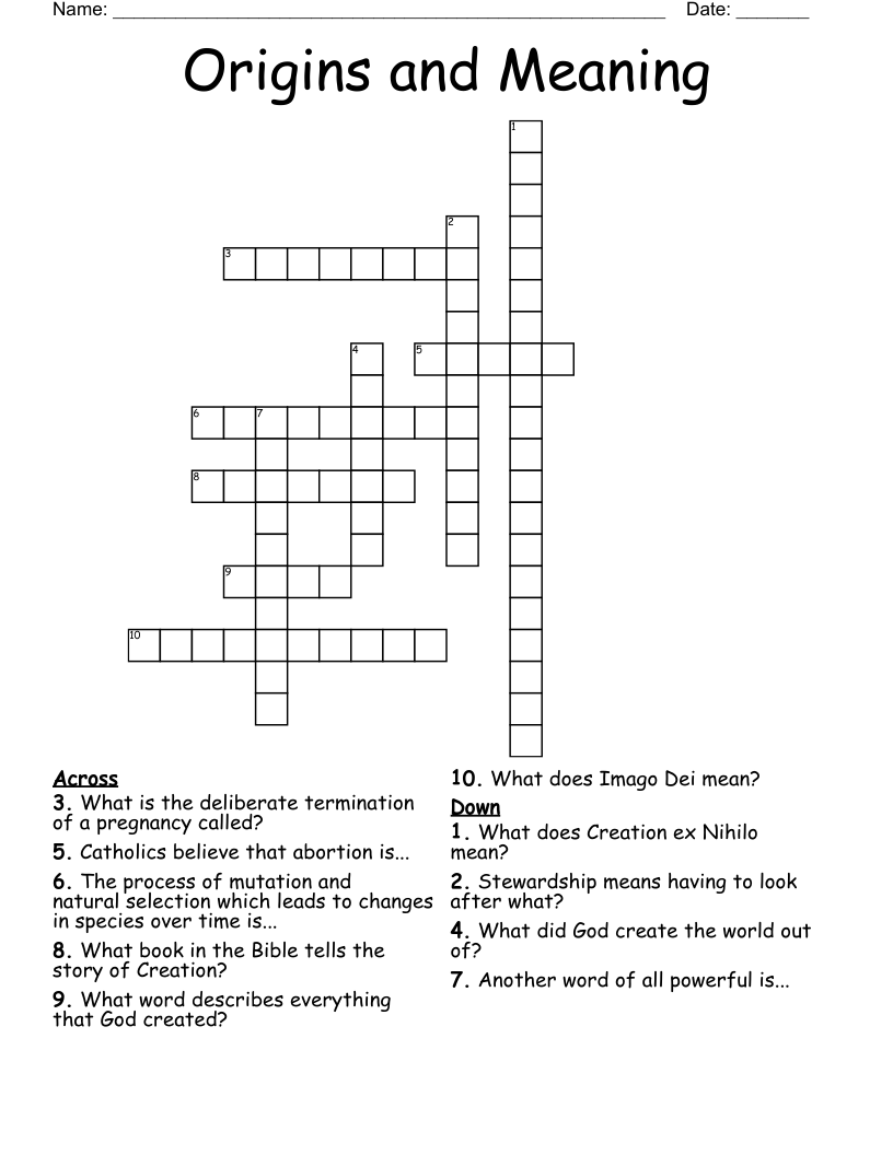 Origins and Meaning Crossword