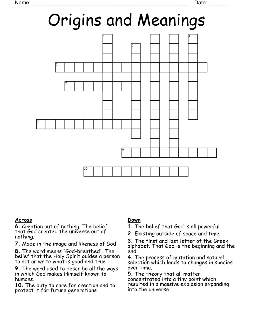 Origins and Meanings Crossword