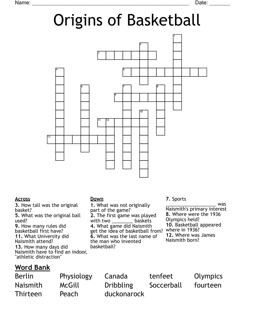 Origins of Basketball Crossword