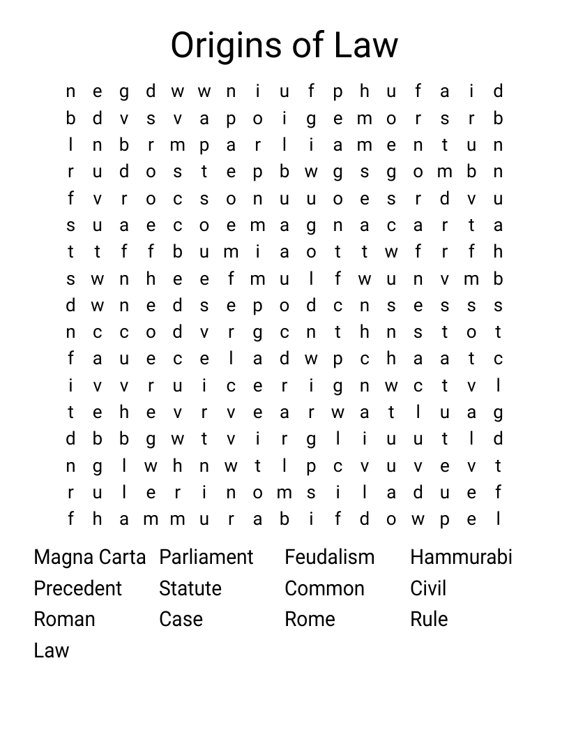 Origins of Law Word Search