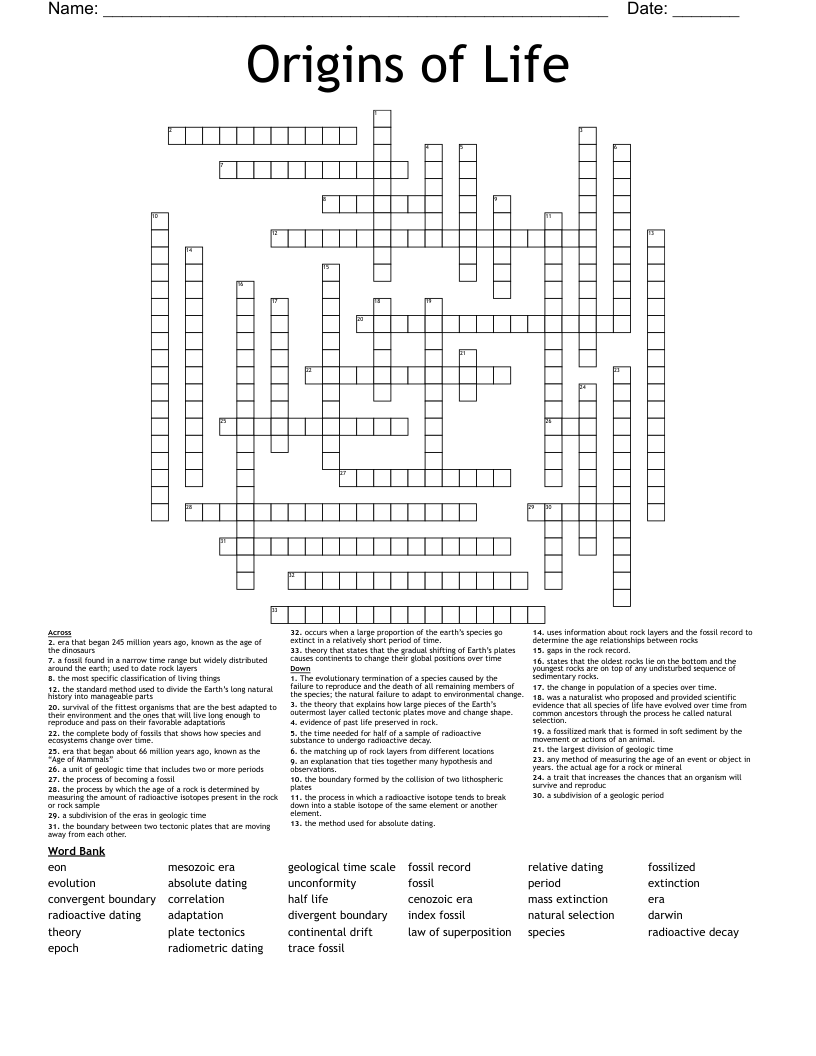 Origins of Life  Crossword