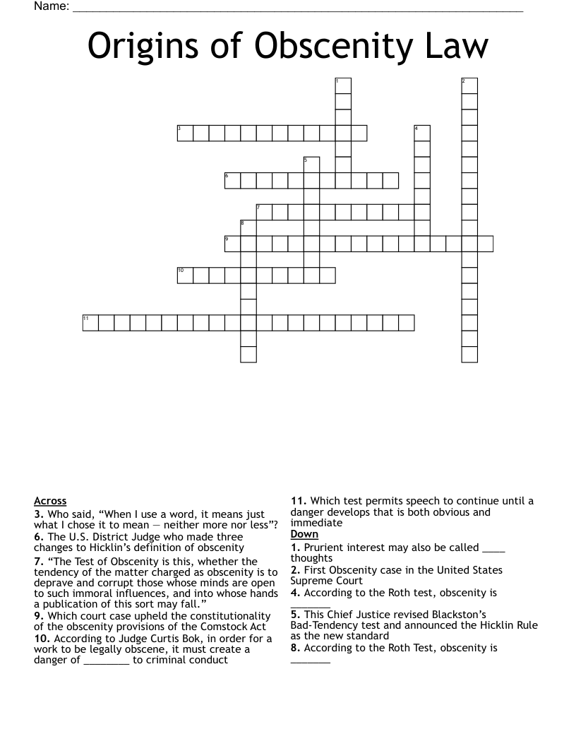 Origins of Obscenity Law Crossword