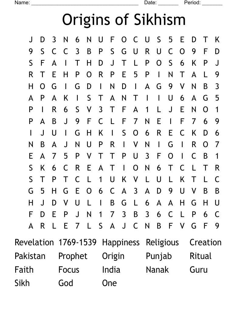 Origins of Sikhism Word Search