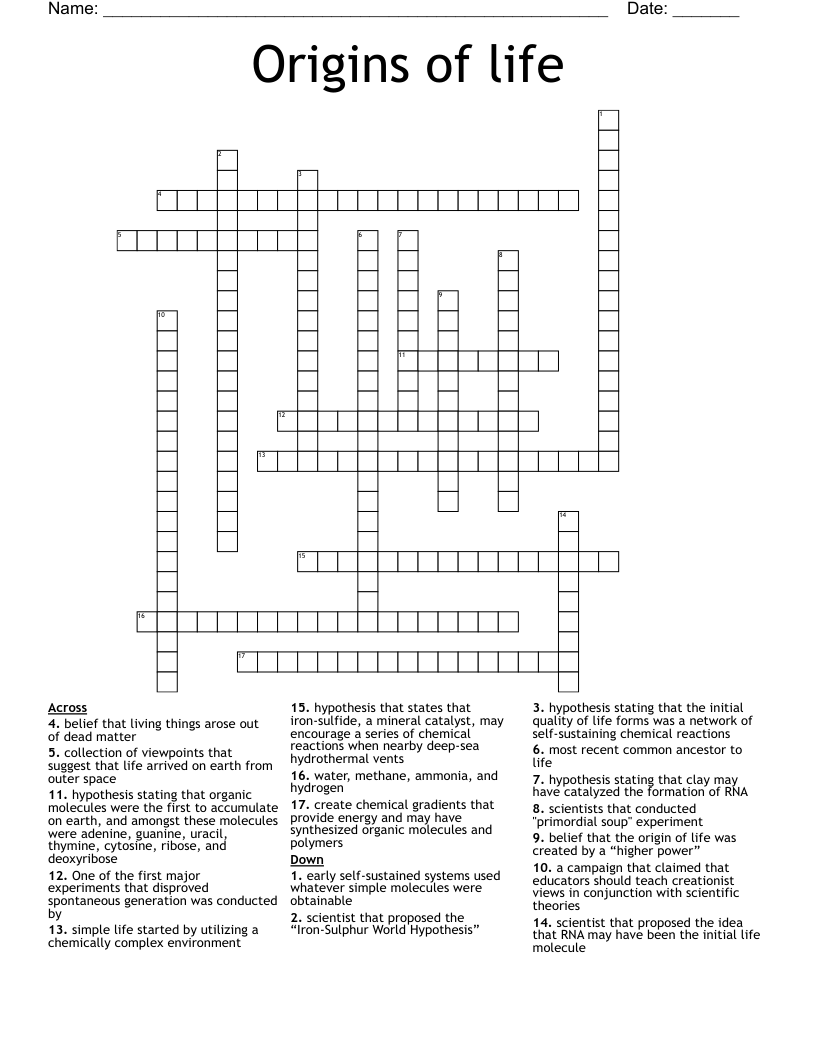 Origins of life Crossword