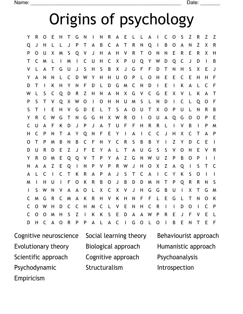 Origins of psychology  Word Search