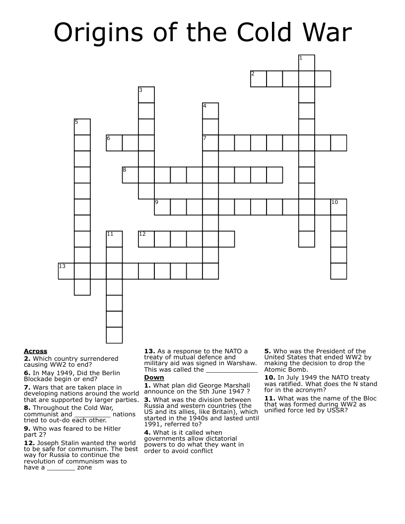 Origins of the Cold War Crossword