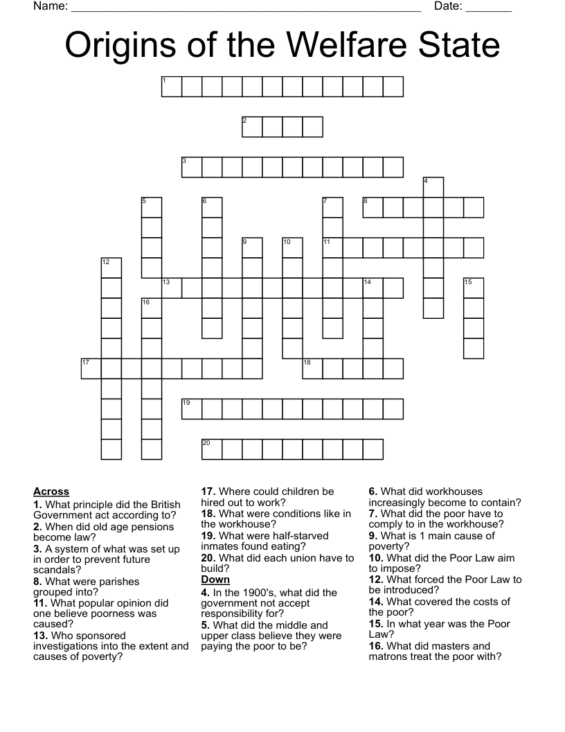 Origins of the Welfare State Crossword