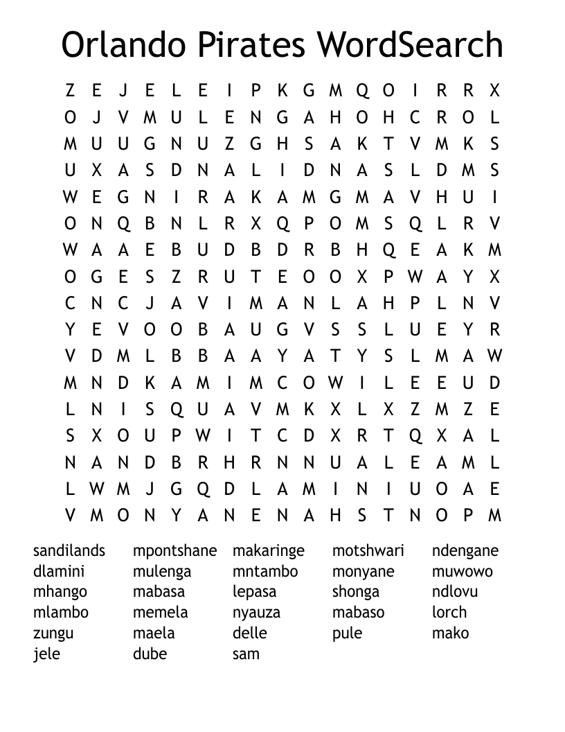 Orlando Pirates WordSearch