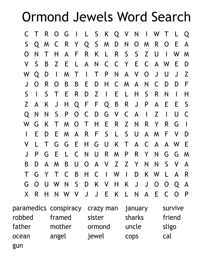 Ormond Jewels Word Search