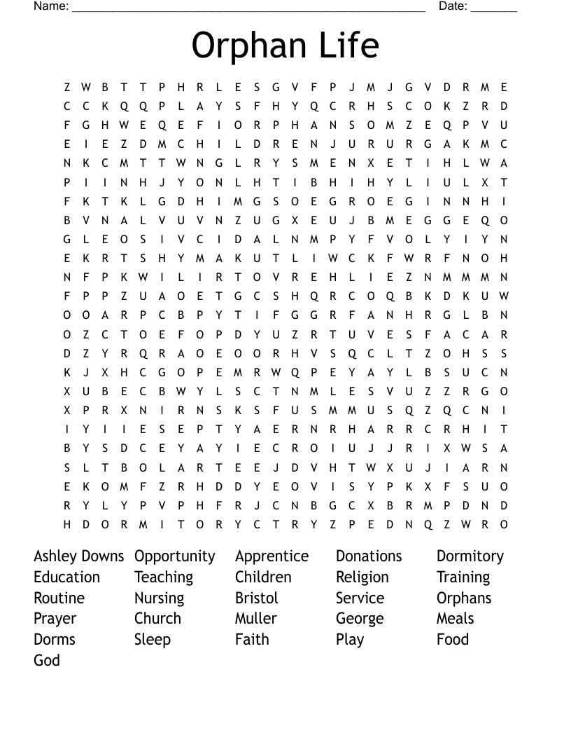 Orphan Life Word Search