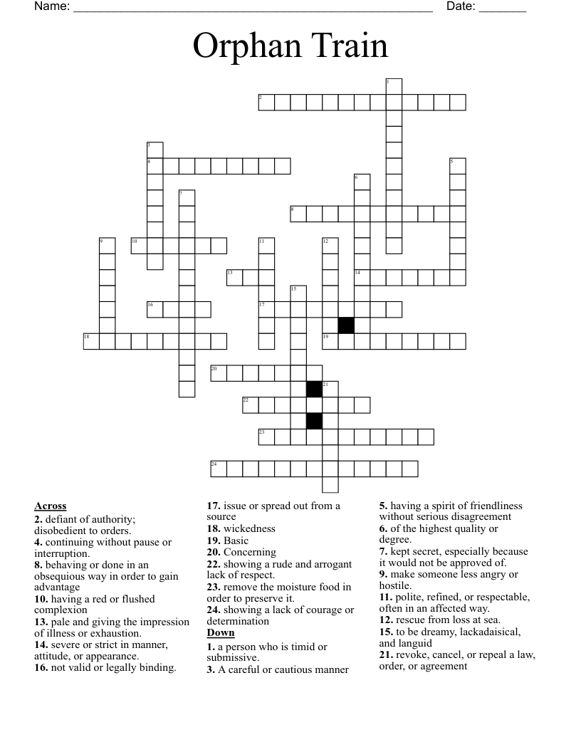 Orphan Train Crossword