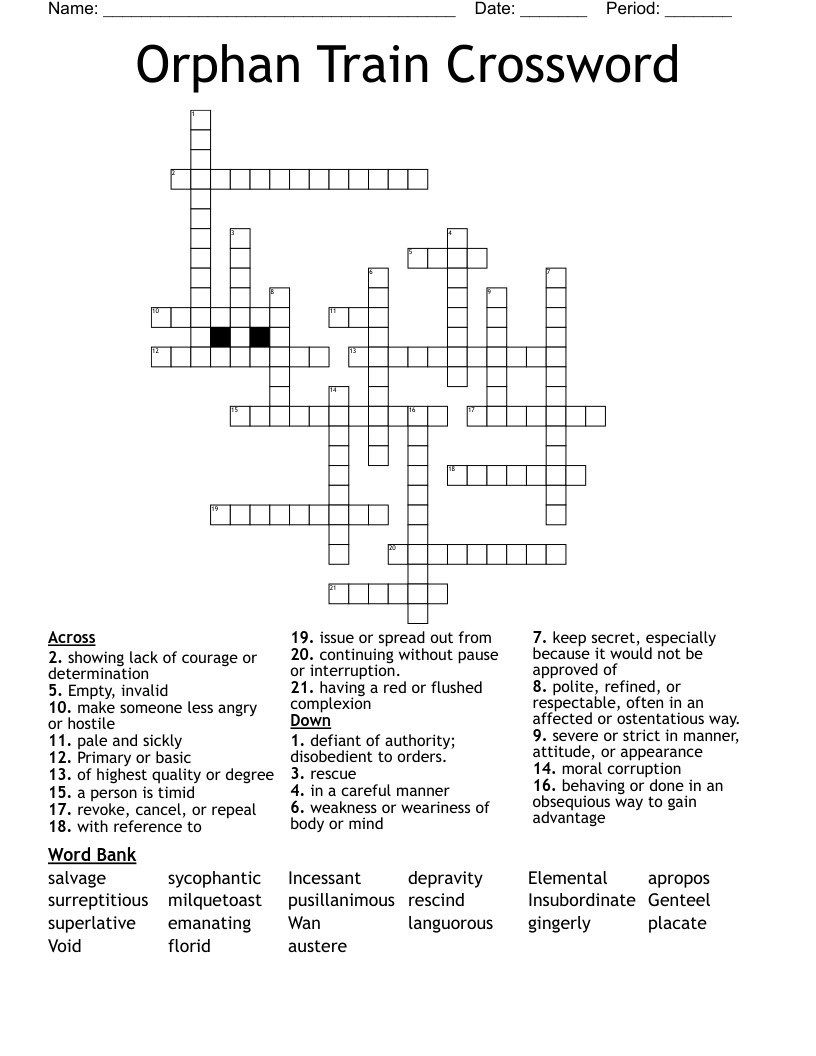 Orphan Train Crossword