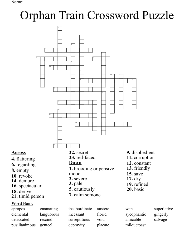 Orphan Train Crossword Puzzle