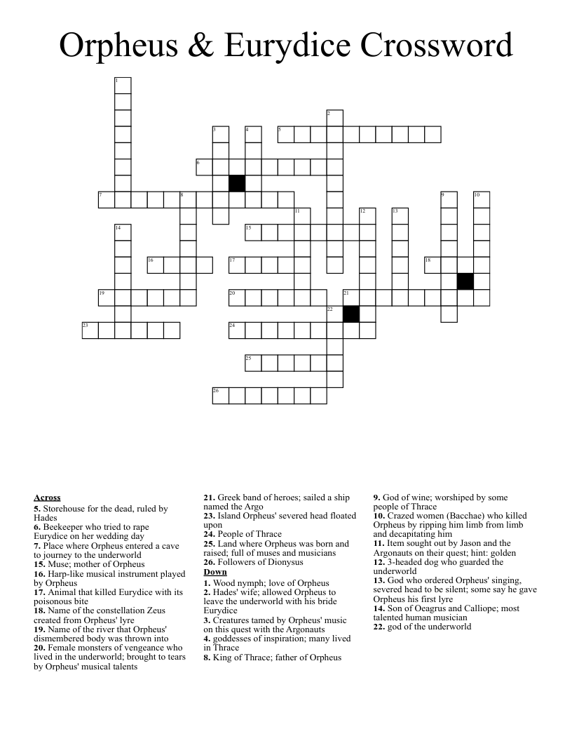 Orpheus & Eurydice Crossword