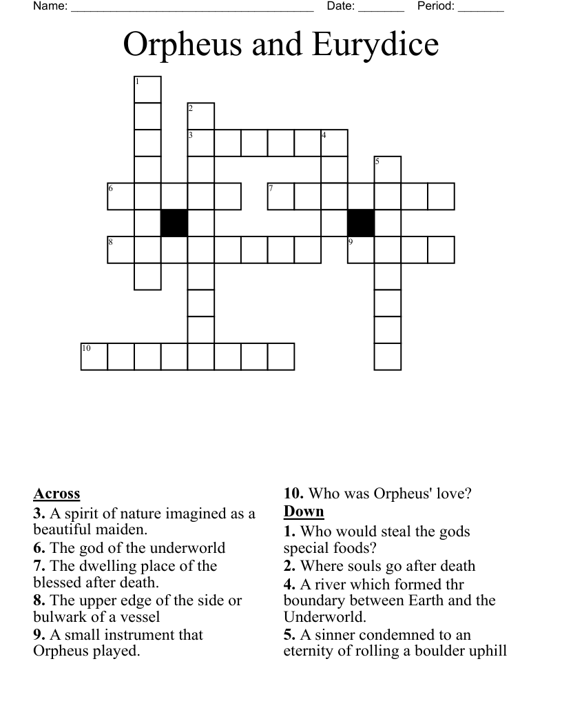 Orpheus and Eurydice Crossword