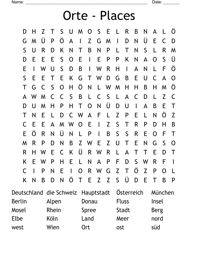 Orte - Places Word Search