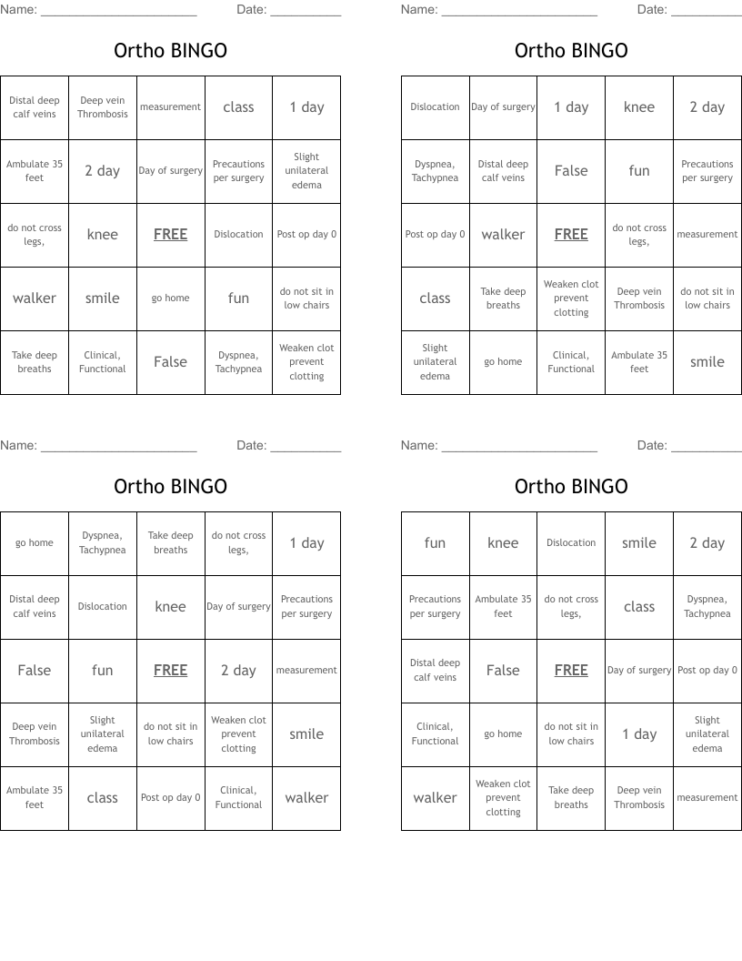 Ortho BINGO