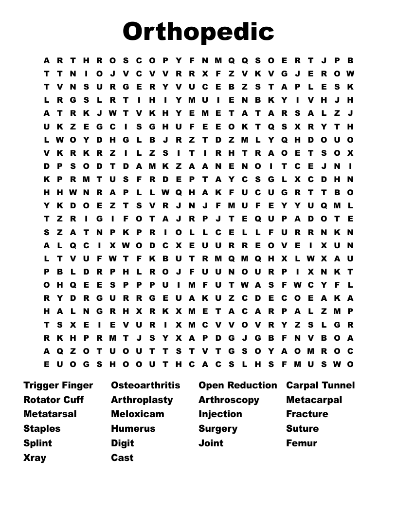 Orthopedic Word Search