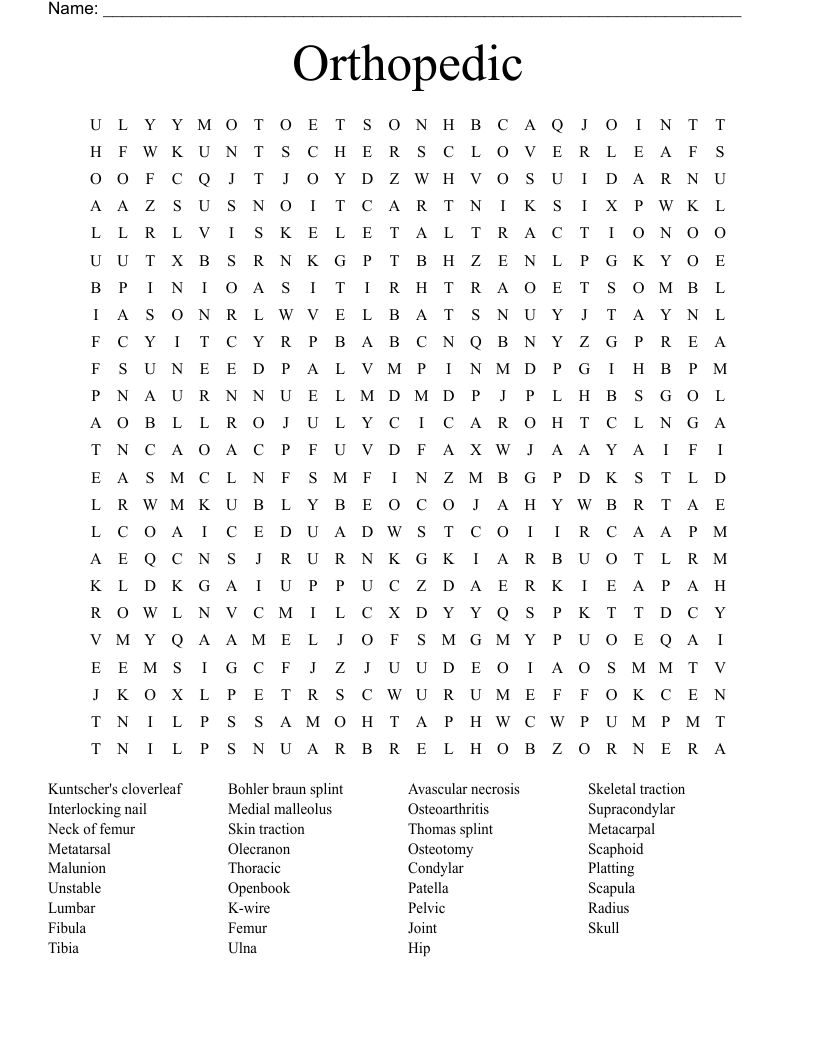 Orthopedic Word Search