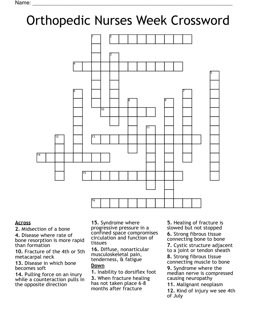 Orthopedic Nurses Week Crossword