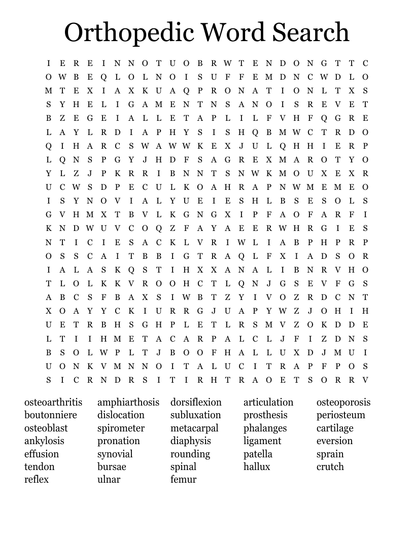 Orthopedic Word Search