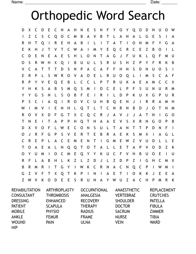 Orthopedic Word Search 