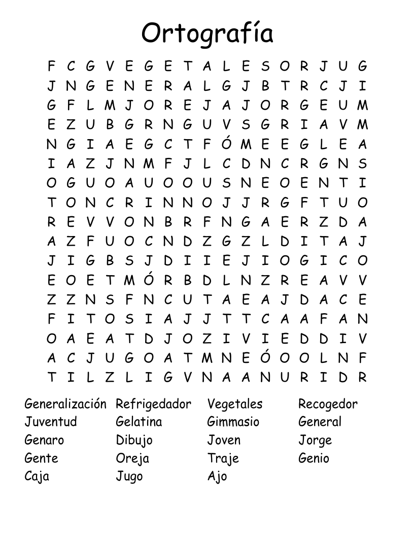 Ortografía Word Search