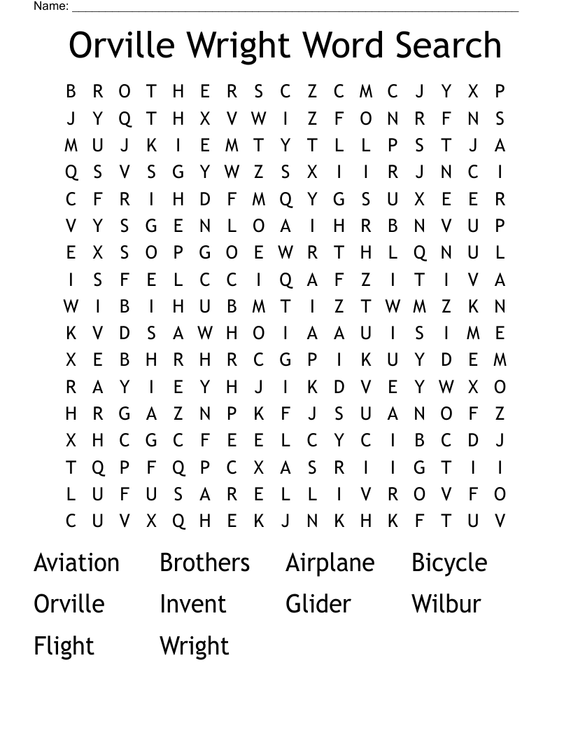 Orville Wright Word Search