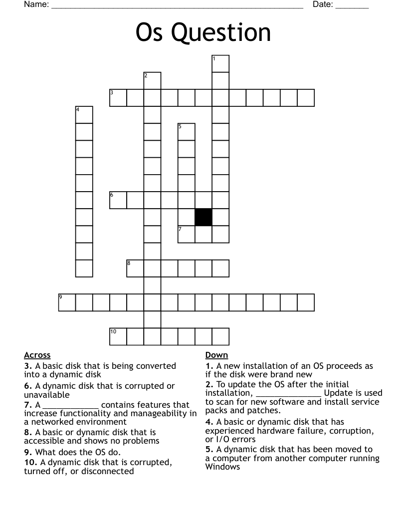 Os Question  Crossword