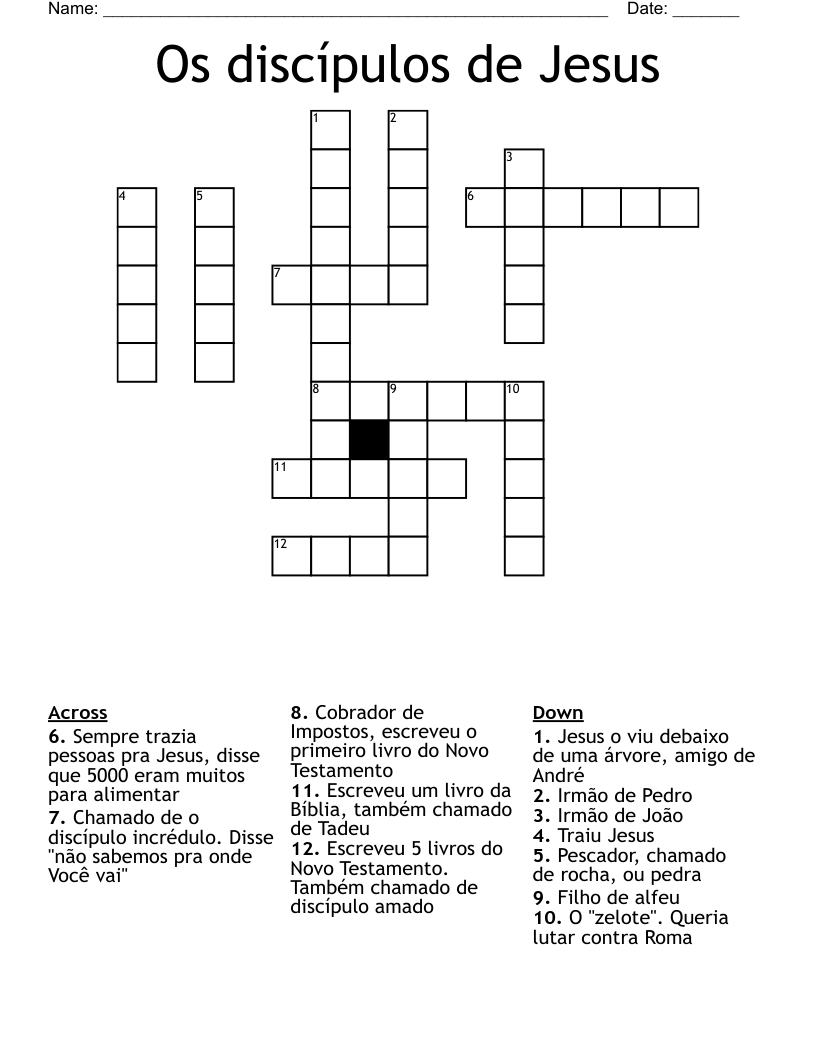 Os discípulos de Jesus Crossword