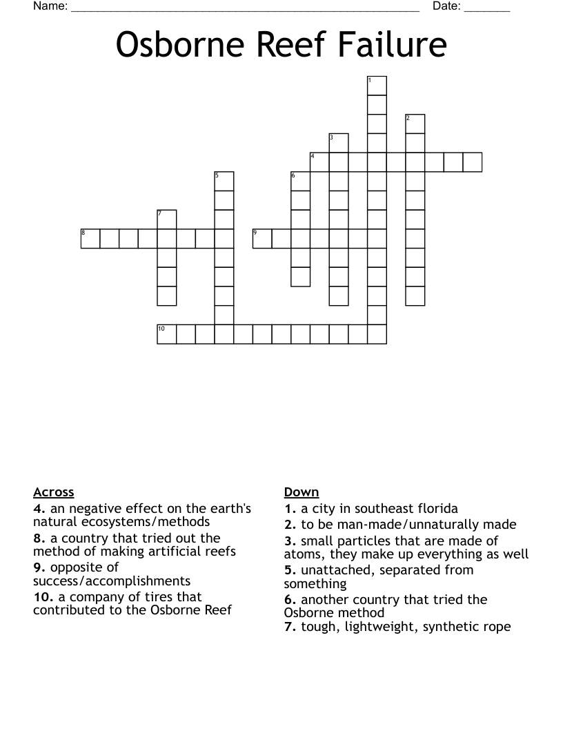 Osborne Reef Failure Crossword