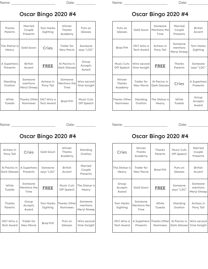 Oscar Bingo 2020 #4