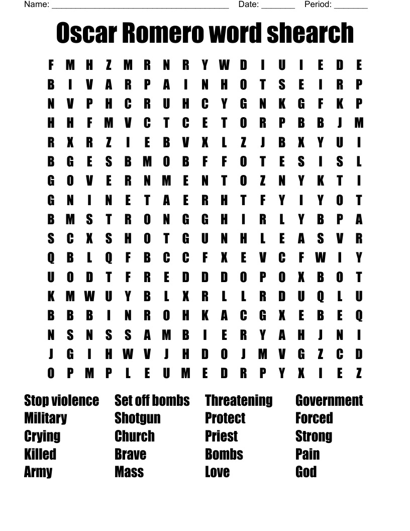 Oscar Romero word shearch Word Search