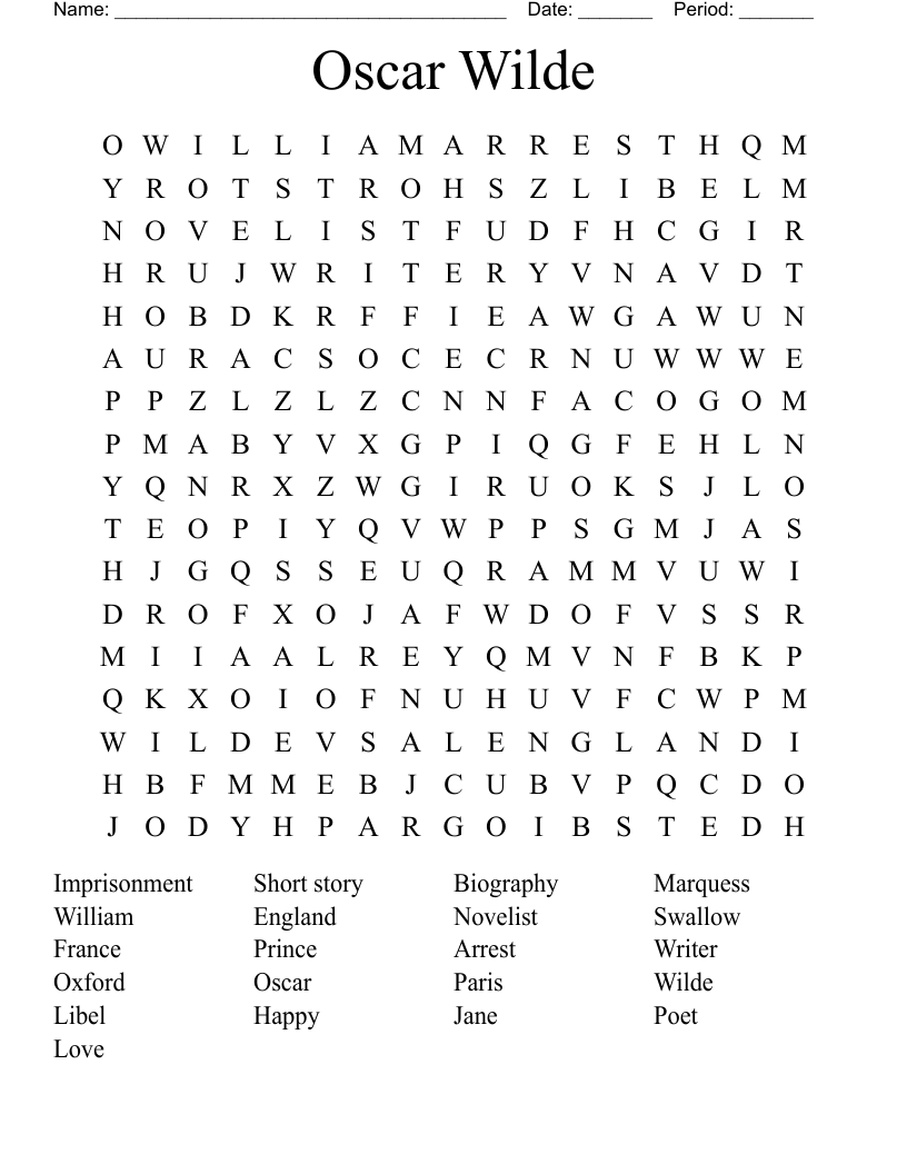 Oscar Wilde Word Search