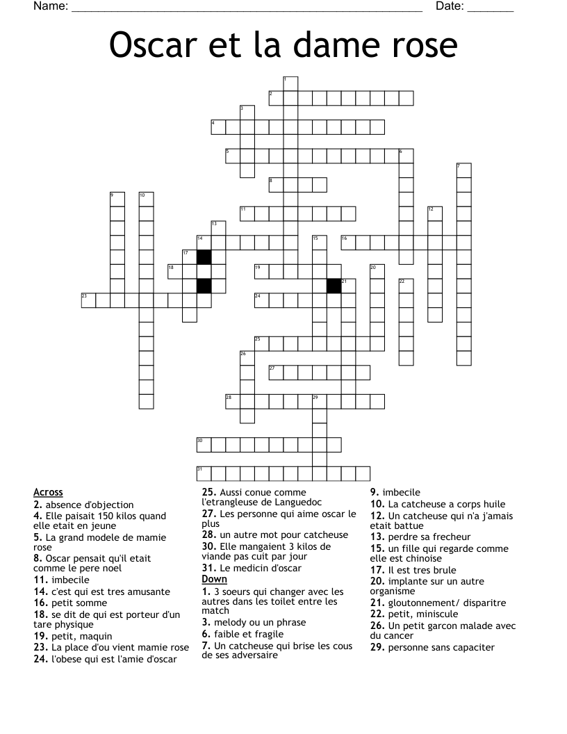 Oscar et la dame rose Crossword