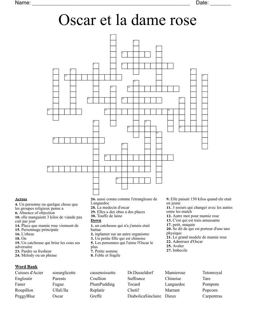 Oscar et la dame rose Crossword