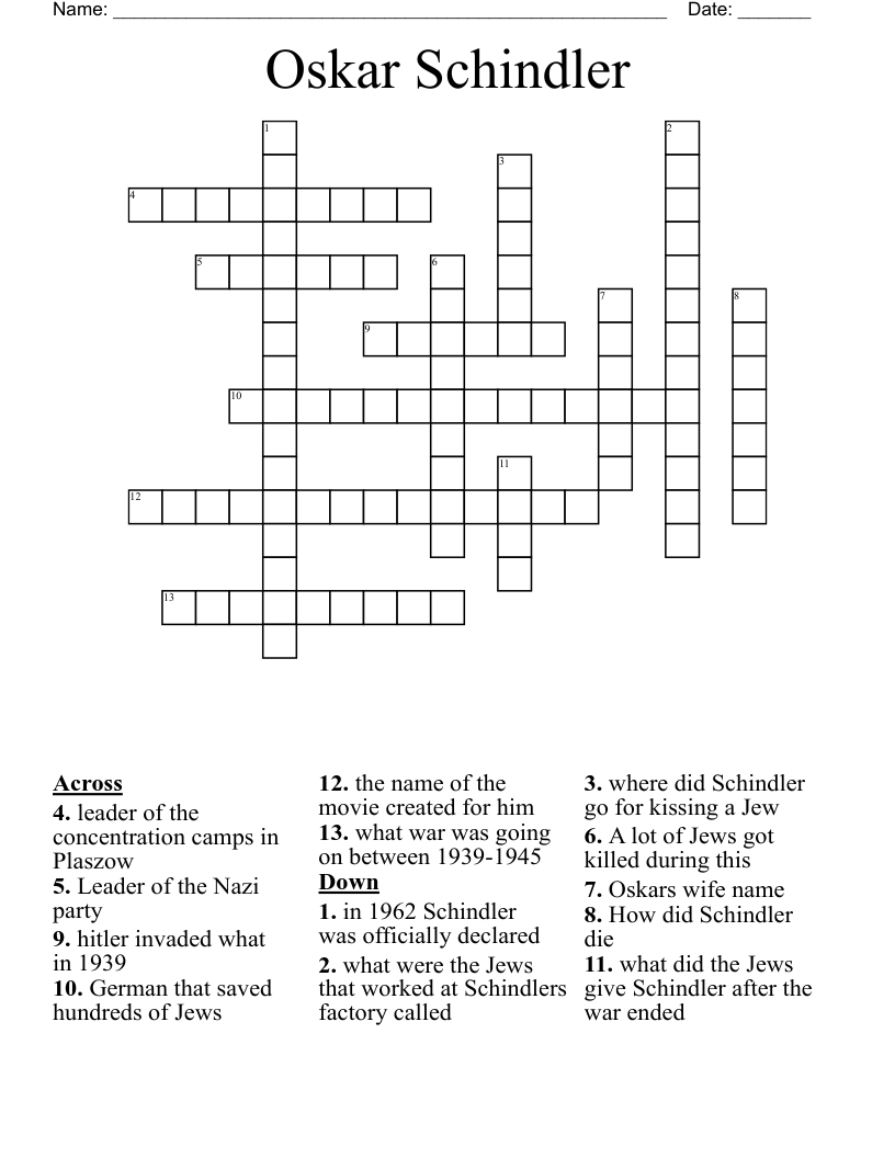 Oskar Schindler Crossword