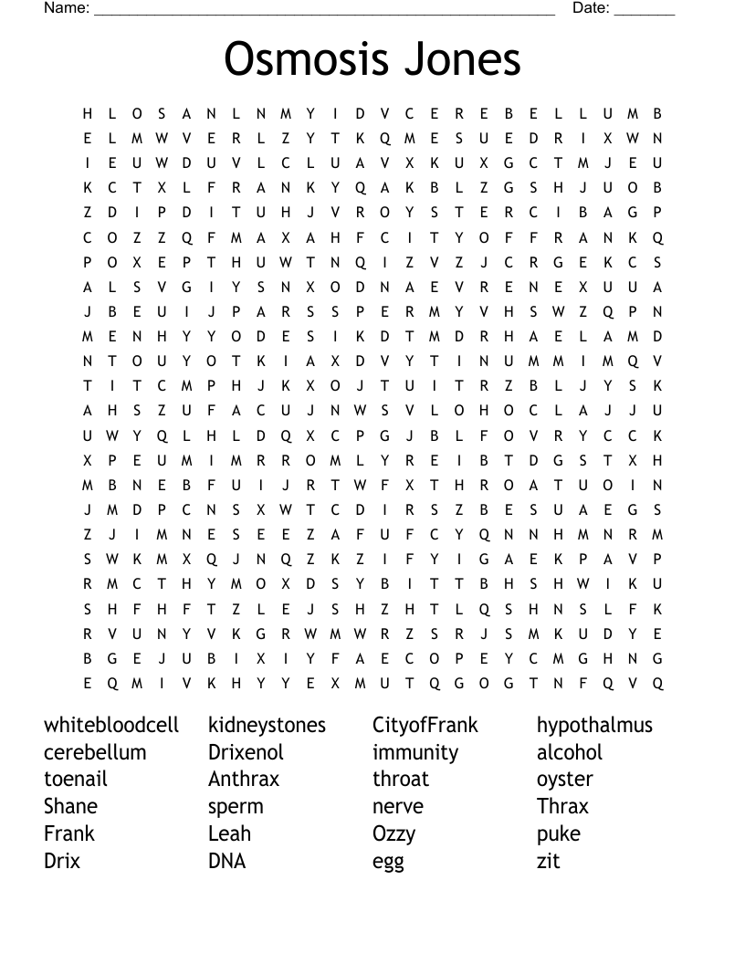 Osmosis Jones Word Search