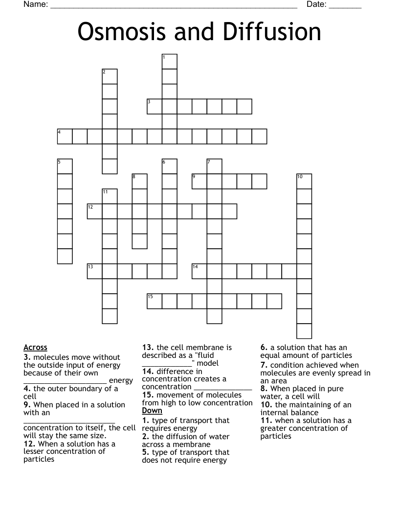 Osmosis and Diffusion Crossword