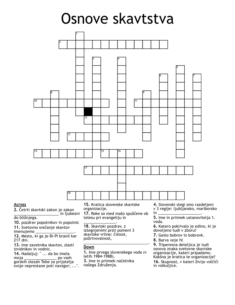 Osnove skavtstva Crossword
