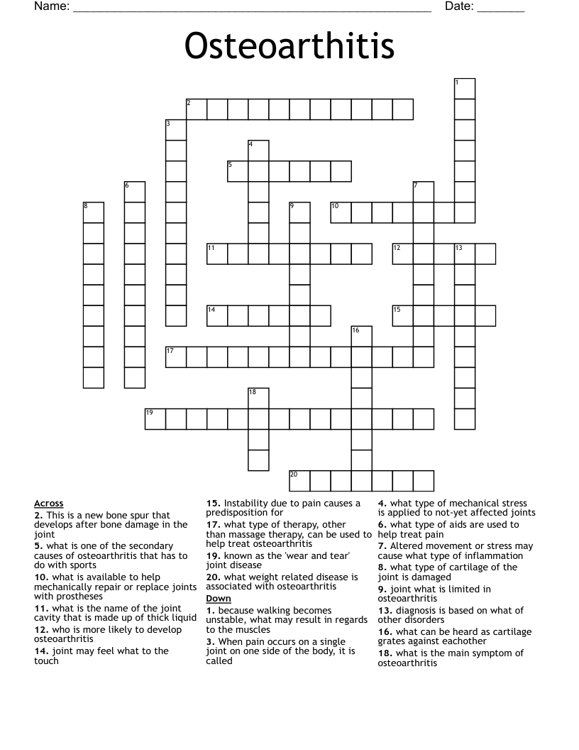 Osteoarthitis Crossword