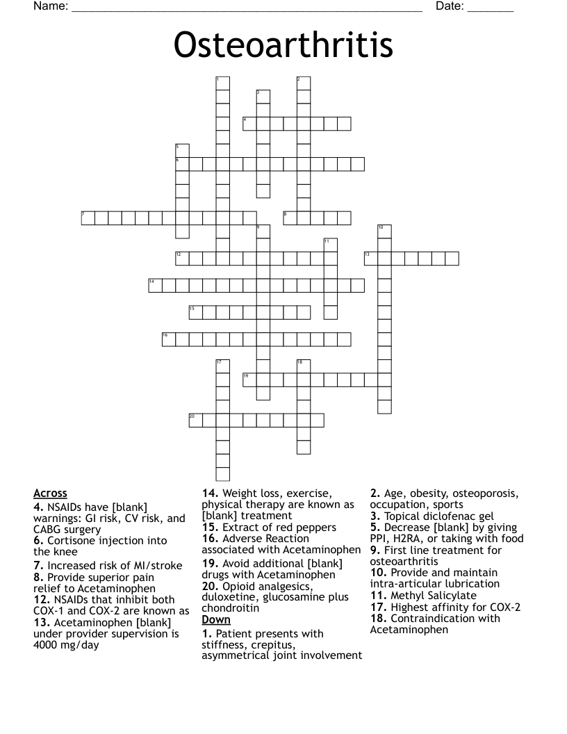 Osteoarthritis Crossword