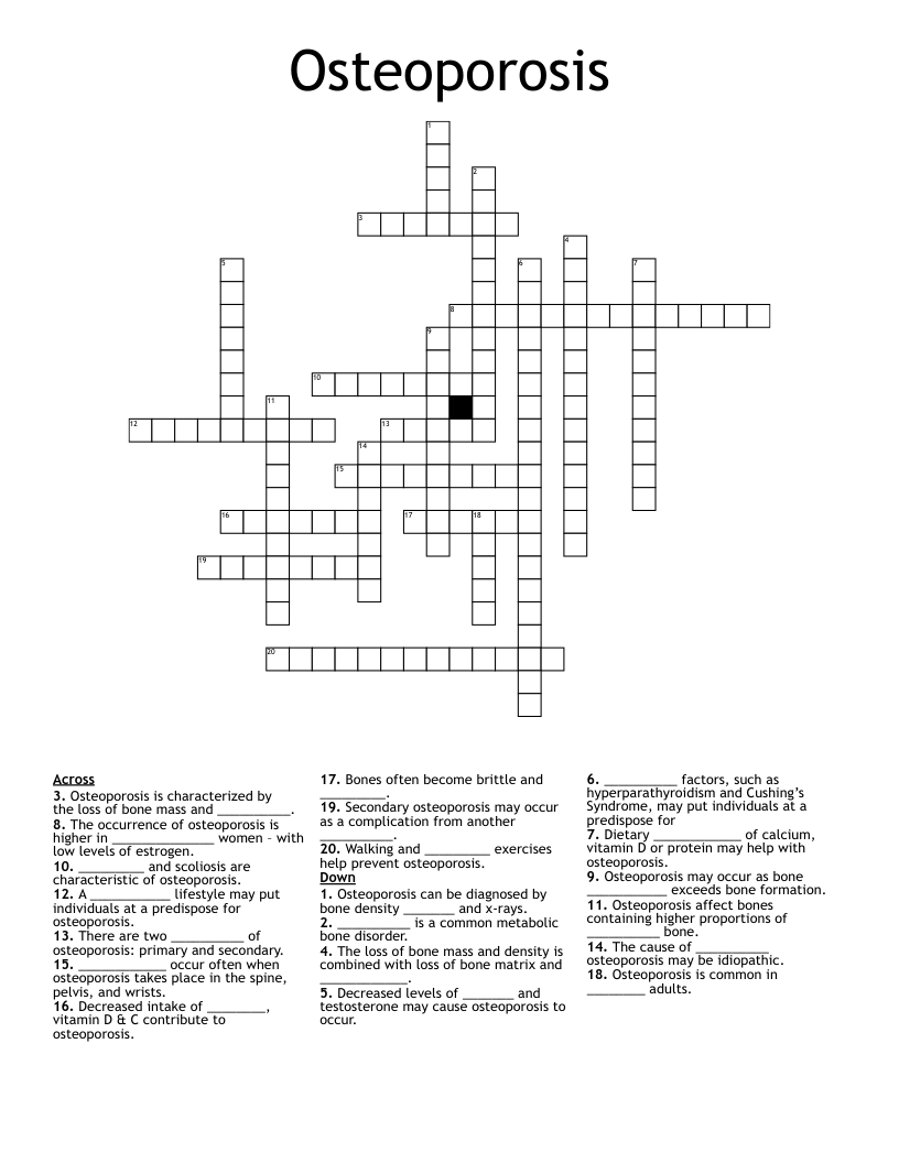 Osteoporosis Crossword