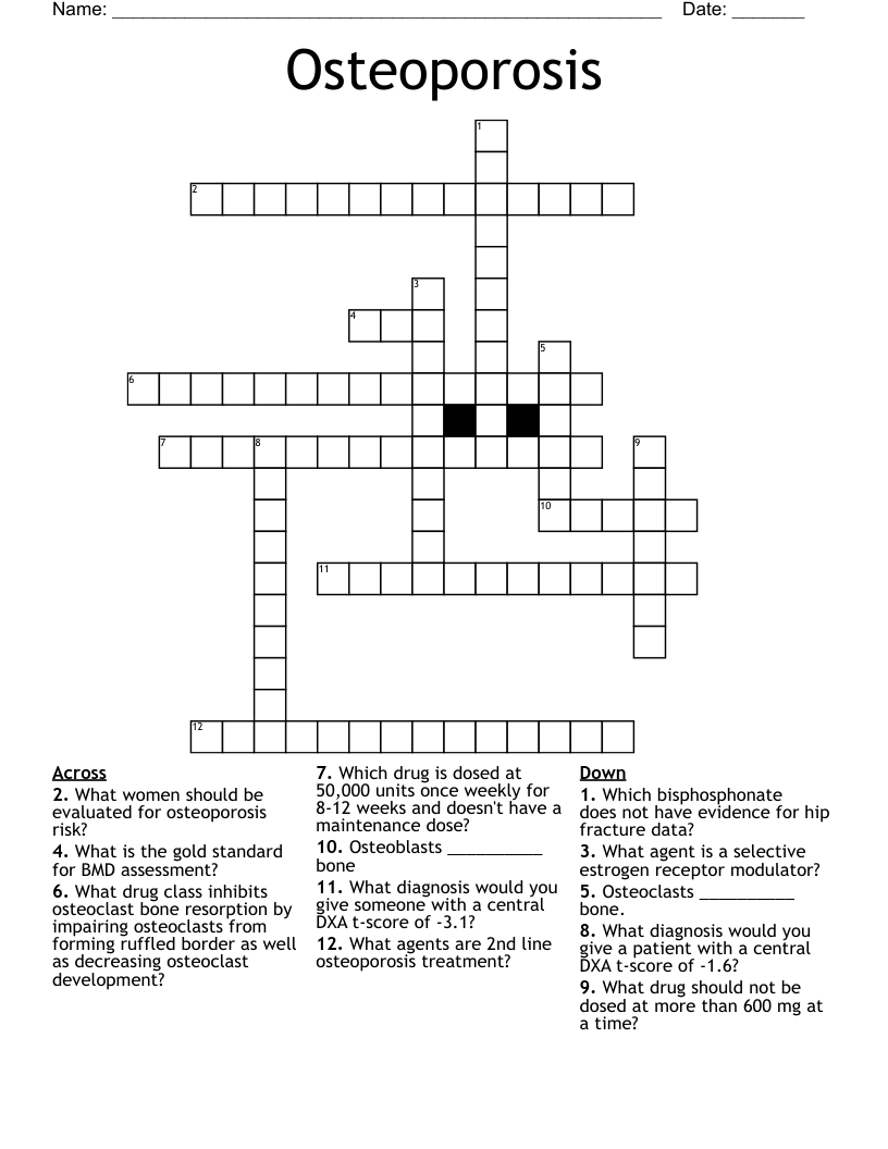 Osteoporosis Crossword