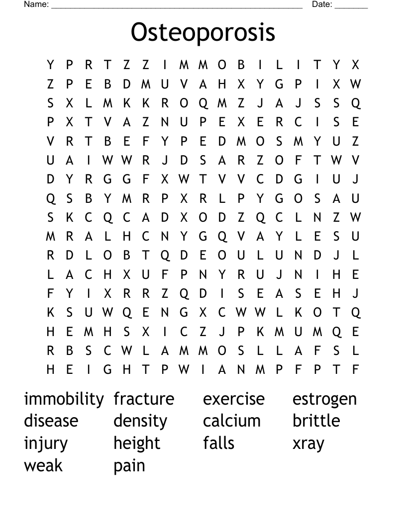 Osteoporosis Word Search