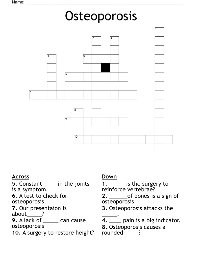 Osteoporosis  Crossword
