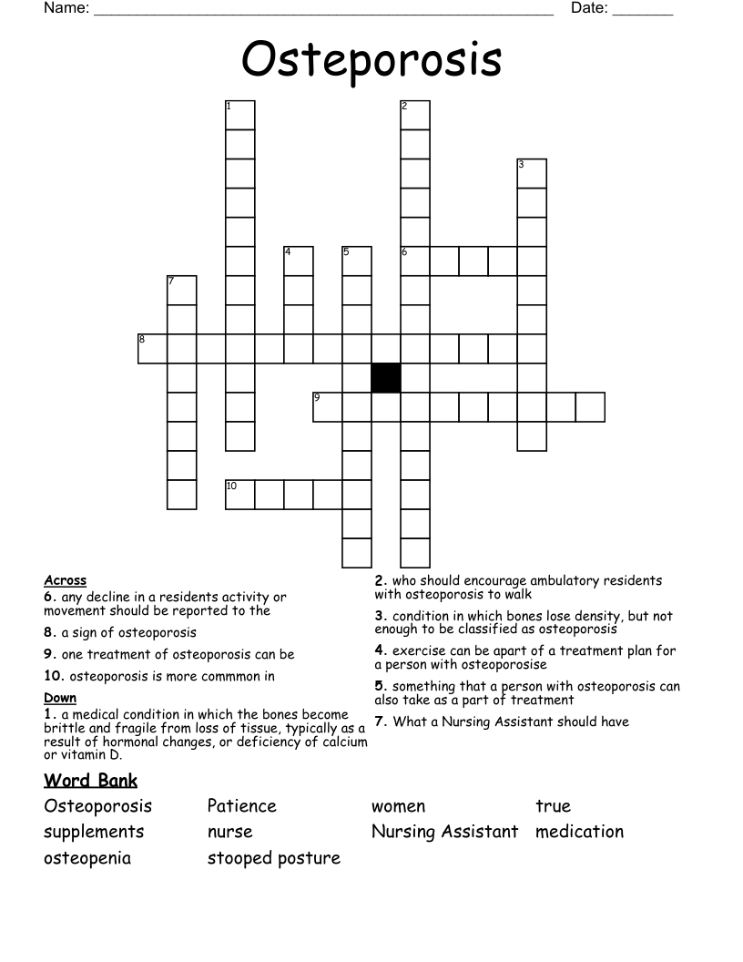 Osteporosis Crossword
