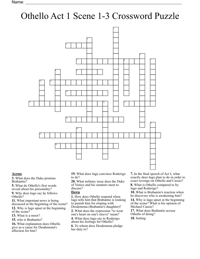 Othello Act 1 Scene 1-3 Crossword Puzzle
