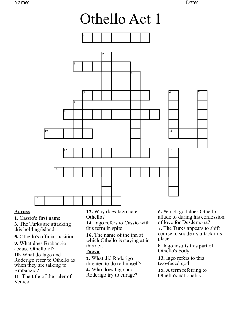 Othello Act 1  Crossword