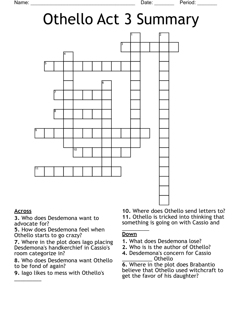 Othello Act 3 Summary Crossword